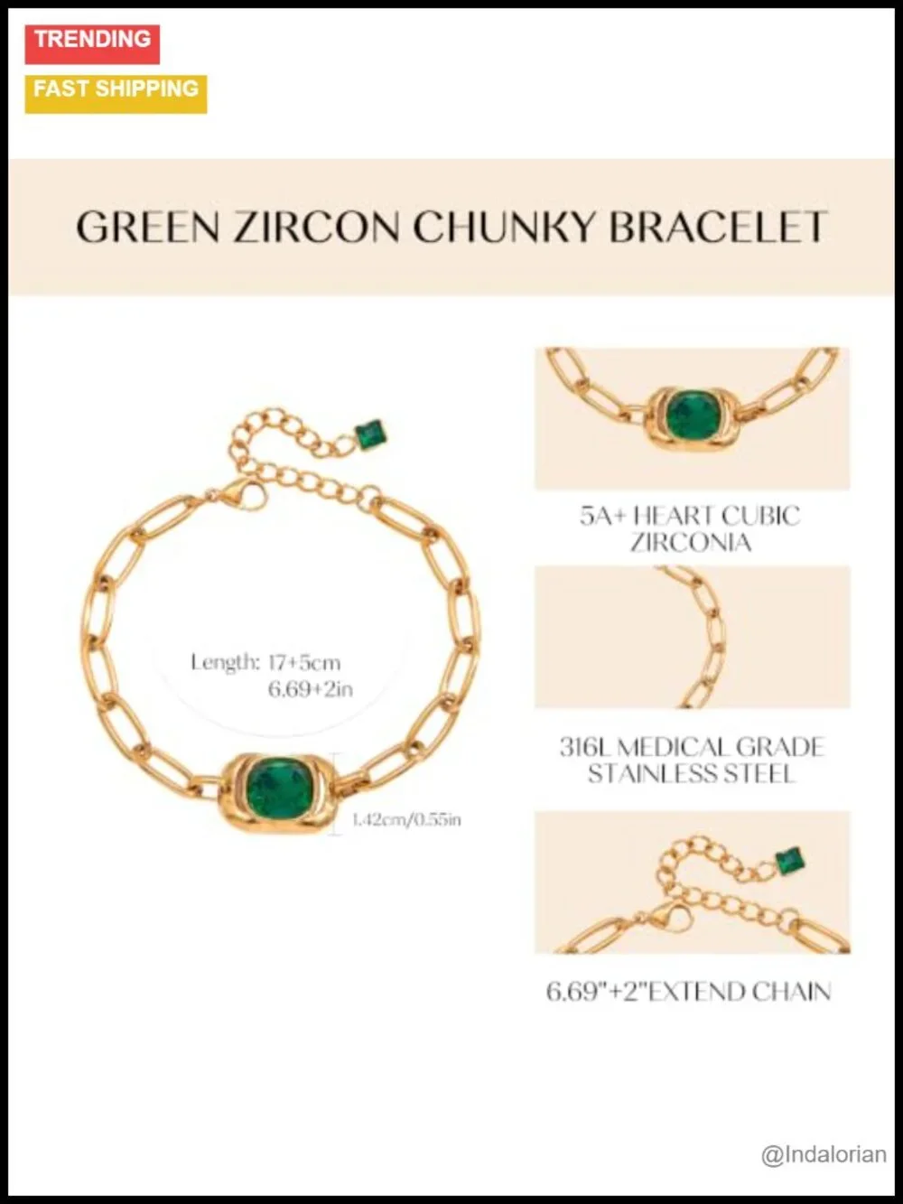 18K Gold Plated Paperclip Chain Bracelet Stainless Steel Statement Jewelry